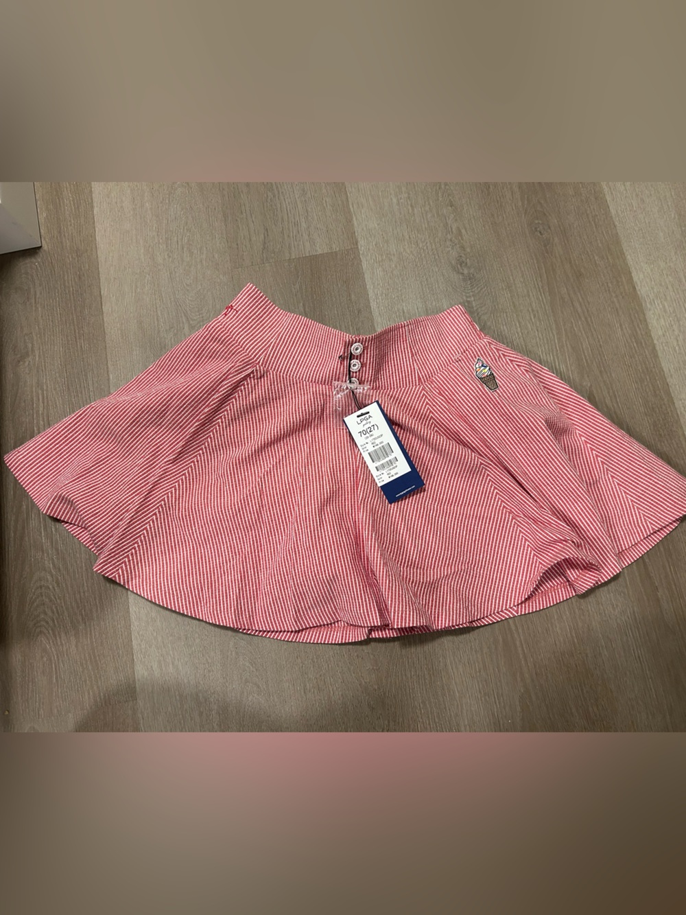 LPGA Striped Red Women’s Golf Skort with Button Front